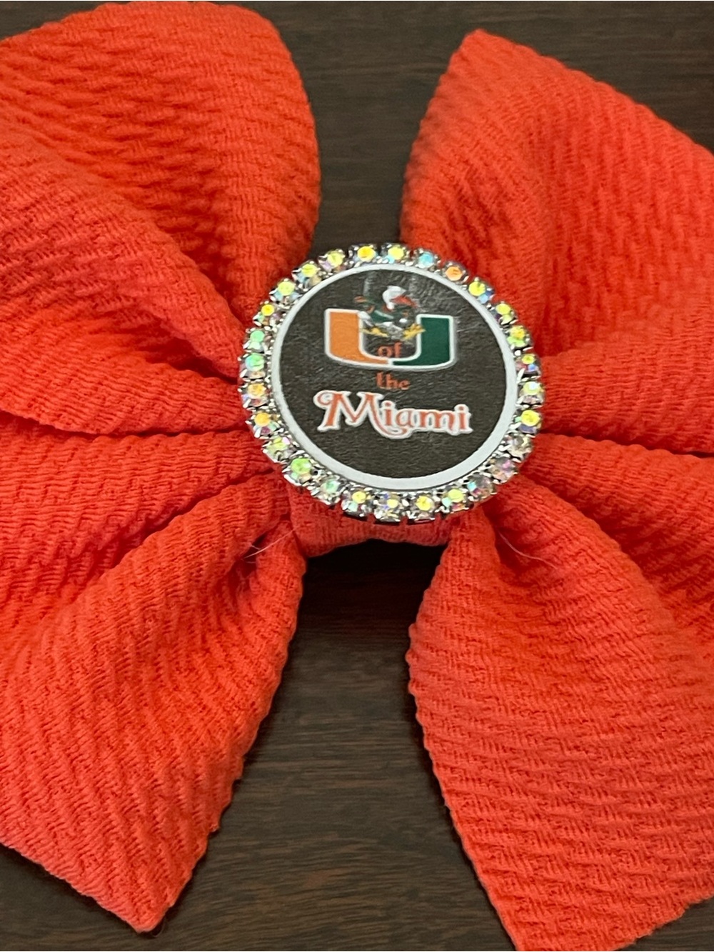 Orange Bow Hair Clip with Crystal Accent